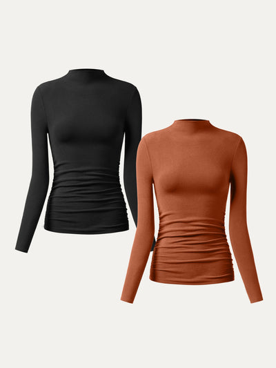 Thermal Ruched Sides Tuckable Mockneck Top