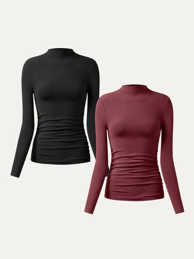 Thermal Ruched Sides Tuckable Mockneck Top