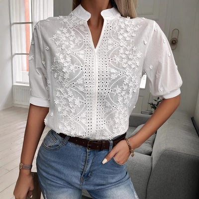 Lumiere™ | Embroidered Blouse with Split Collar