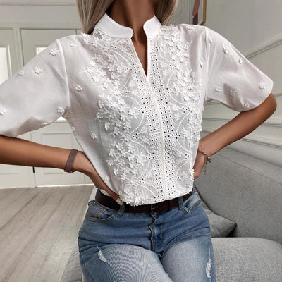 Lumiere™ | Embroidered Blouse with Split Collar