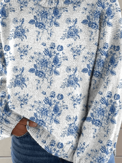 Charming Floral Pattern - Artistic Print on Turtleneck Sweater