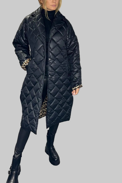Adeline – Reversible Quilted Coat with Leopard Print Lining