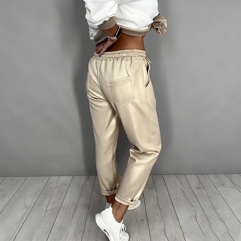 Florence - Casual V-Neck Top and High-Waisted Pants 2-Piece Set