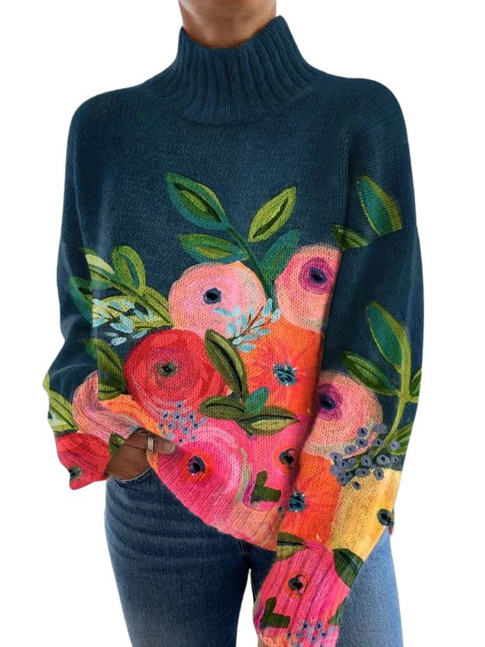 Sweater with Retro Floral Pattern