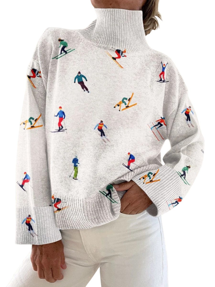 Vintage Winter Sweater with Ski Pattern