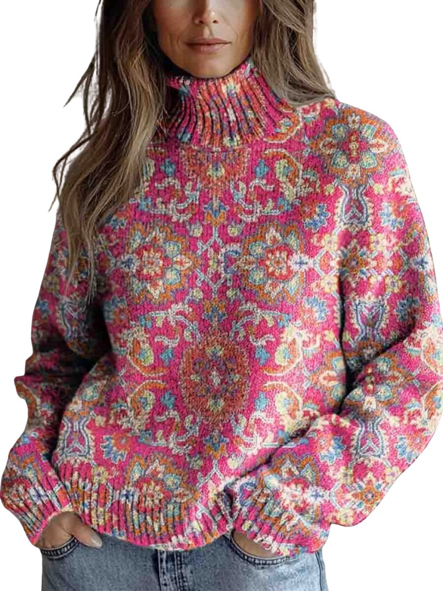 Women's Retro Sweaters with Ethnic Floral Pattern