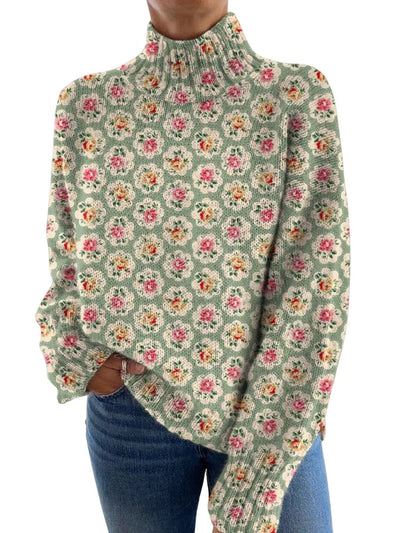 Women's Sweater with Beautiful Floral Print and Turtleneck