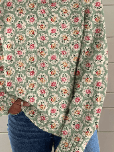 Women's Sweater with Beautiful Floral Print and Turtleneck